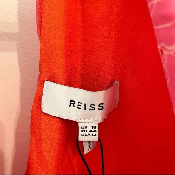 Reiss pink daisy deep v puff sleeve mini dress NWT size 12 - Picture 4 of 11